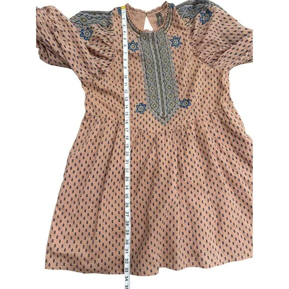 Anthropologie Embroidered Tunic Mini Dress Boho Peasant Ballon-Sleeve Size M - Picture 7 of 9